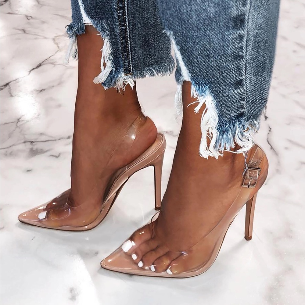 Nude Clear Slingback Pointed Heels